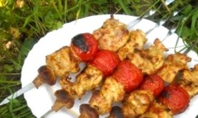 Шашлык из курицы в майонезе