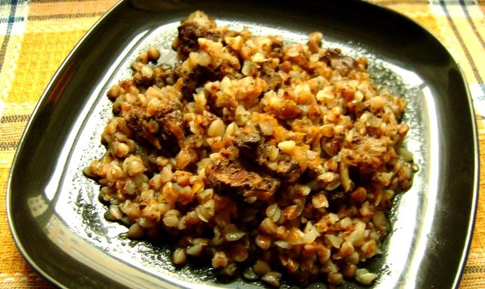 Гречка с куриной печенью в мультиварке