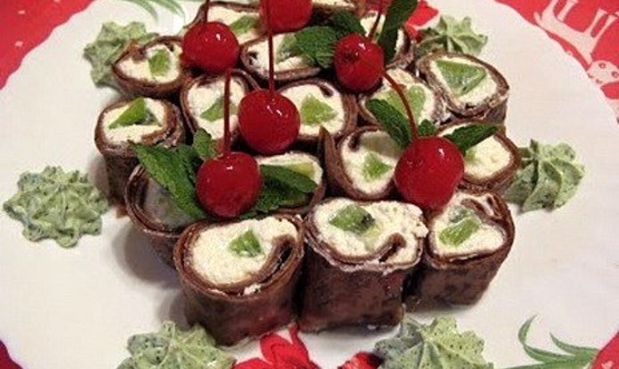 Шоколадные роллы с творогом и мятным «васаби»