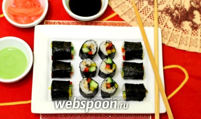 Роллы с шампиньонами и болгарским перцем