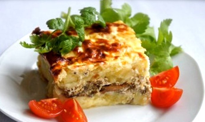 Запеканка с курицей и грибами