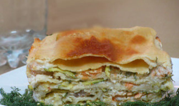 Лазанья с красной рыбой и цукини