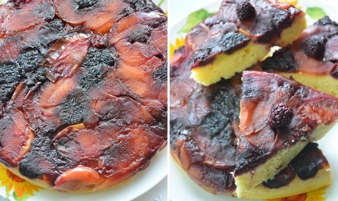 Шарлотка с яблоками и ежевикой