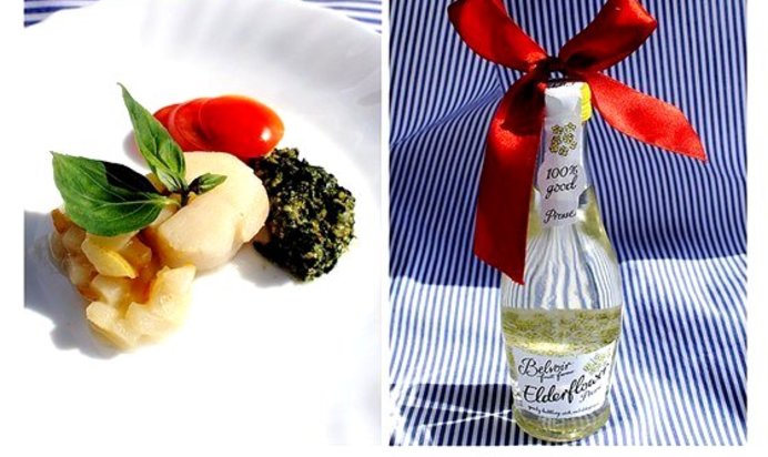 Гребешки под грушевым соусом с песто