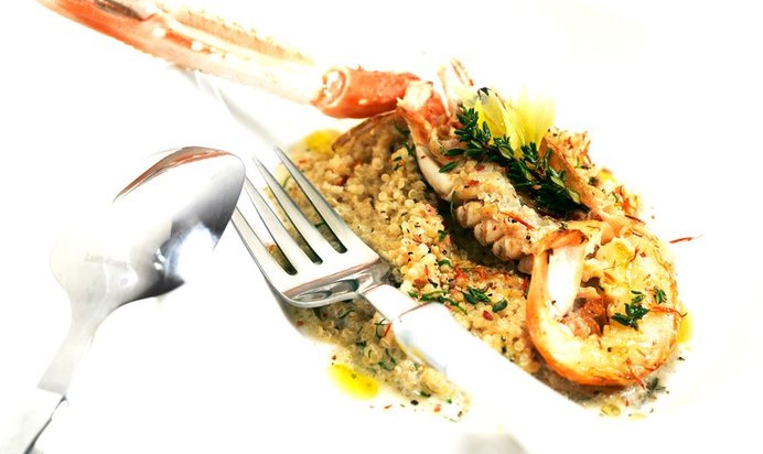 Киноа с кокосовым молоком и лангустином