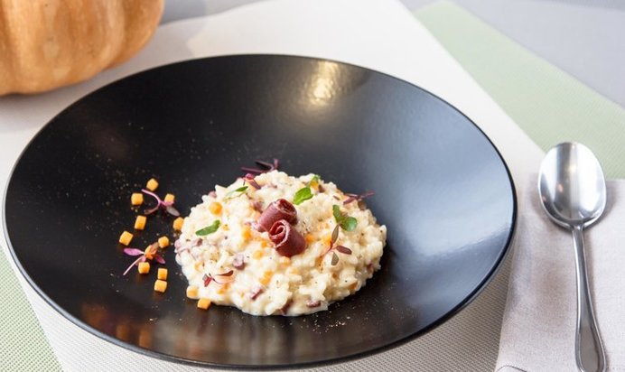 Ризотто с тыквой и копченой утиной грудкой