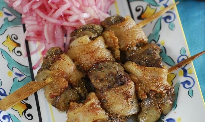 Шашлык из куриной печенки