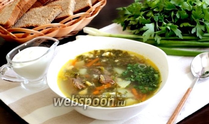 Зелёный борщ со щавелем и говядиной