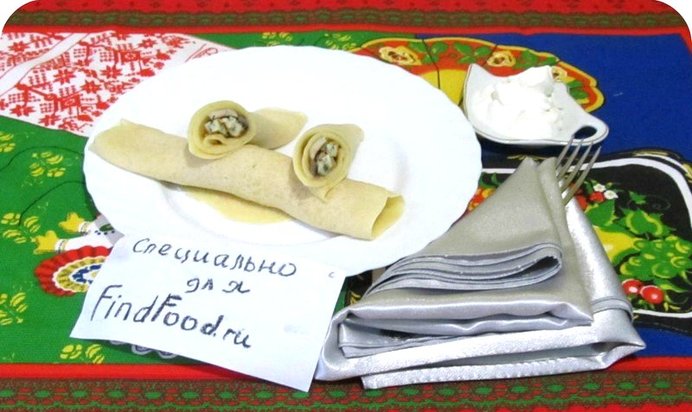 Блины с омлетом и грибами