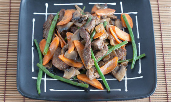 Овощи с мясом и грибами по-китайски