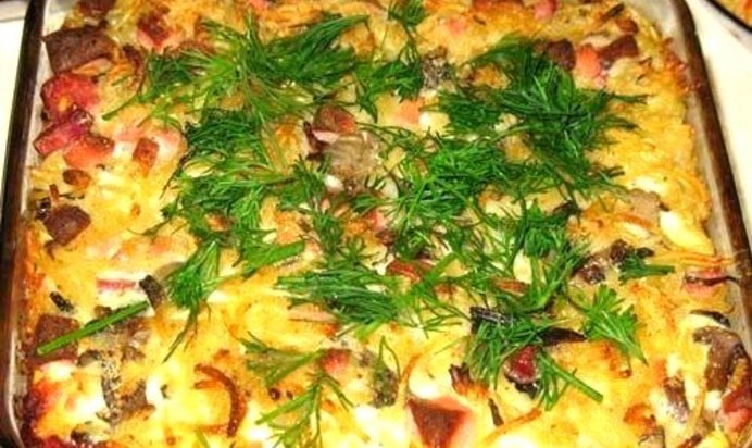 Запеканка из пасты с сосисками