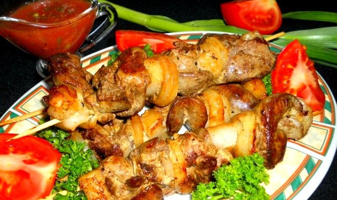 Шашлык из печени на сковороде