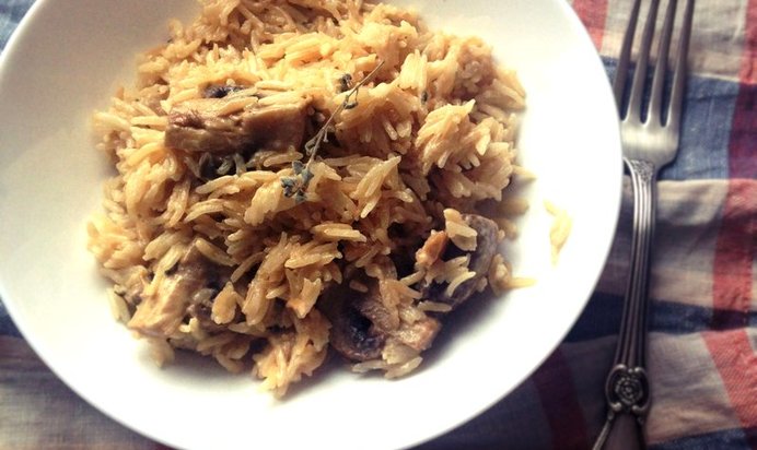 Сливочный рис с шампиньонами и орегано