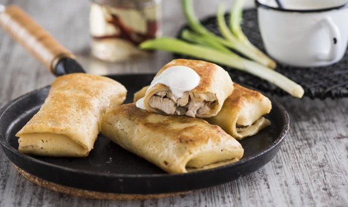 Блины с курицей и грибами