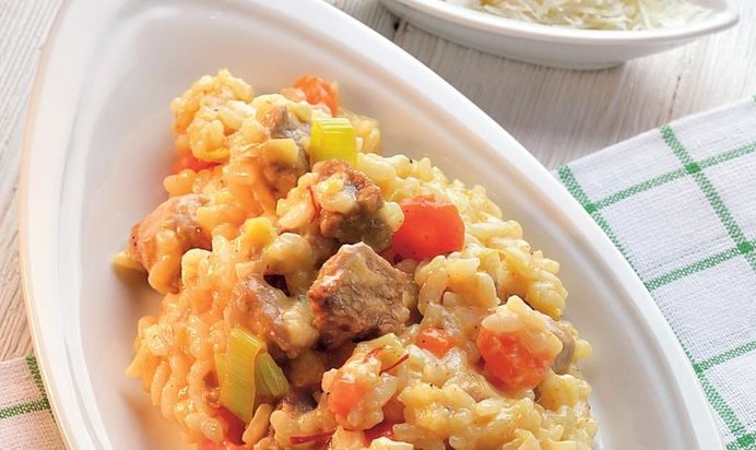 Ризотто с телятиной, овощами и лимоном