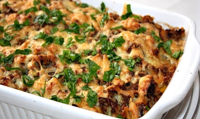 Запеканка с грибами и фаршем