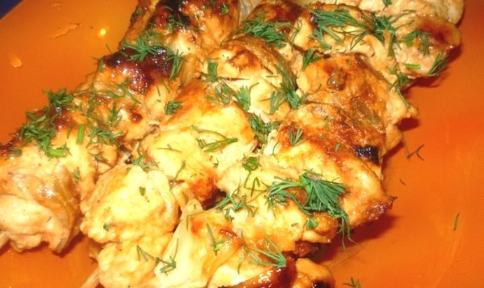 Шашлык из курицы на сковороде