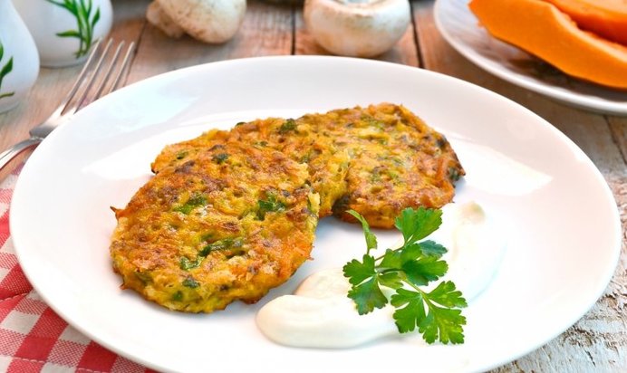 Оладьи из тыквы с грибами и сыром