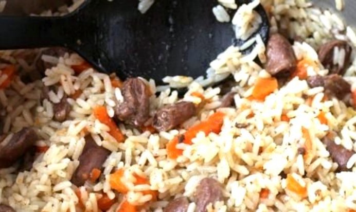 Плов с сердечками куриными