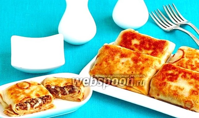 Блинчики с начинкой из куриных желудочков и риса