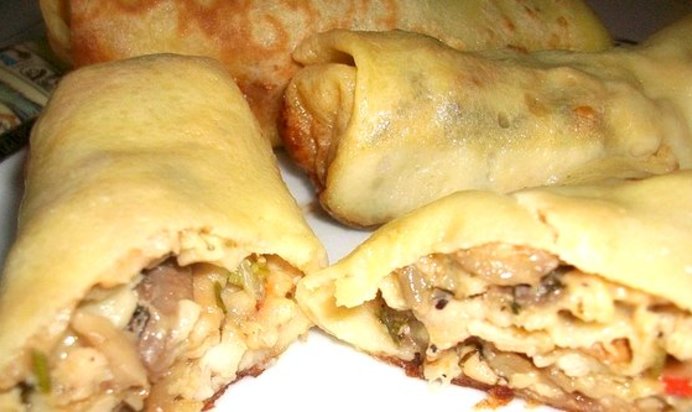 Блины с мясом и грибами