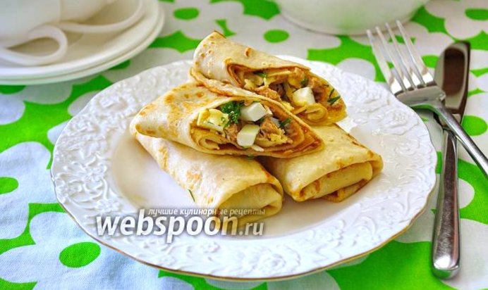 Блины с начинкой из печени трески и сыра