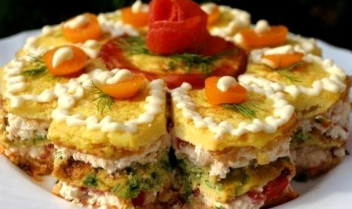 Порционный новогодний закусочный торт с сыром