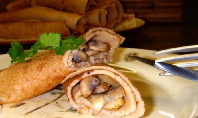 Блины, фаршированные грибами