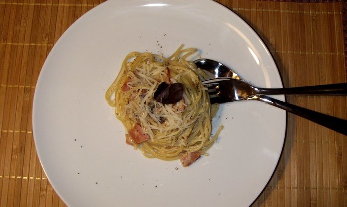 Карбонара с грибами и беконом