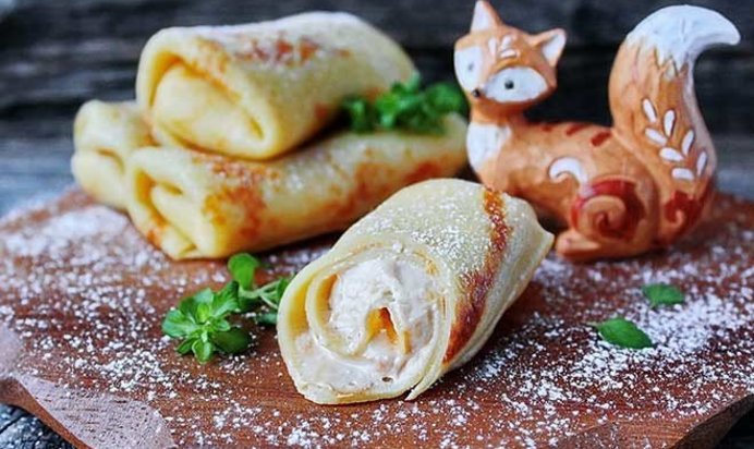 Рисовые блины с творожно-карамельной начинкой