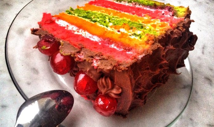 Радужный бисквитный торт