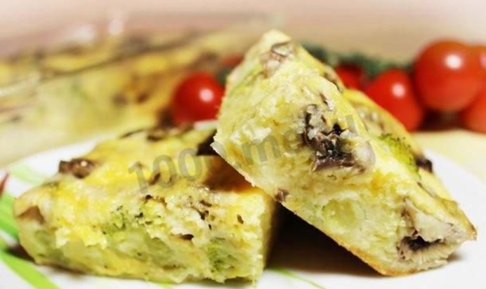 Запеканка из брокколи с грибами и сыром