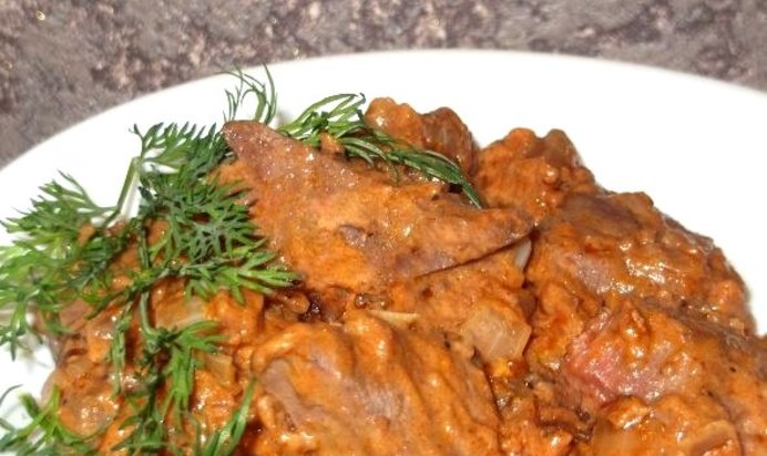 Гуляш из печенки свиной