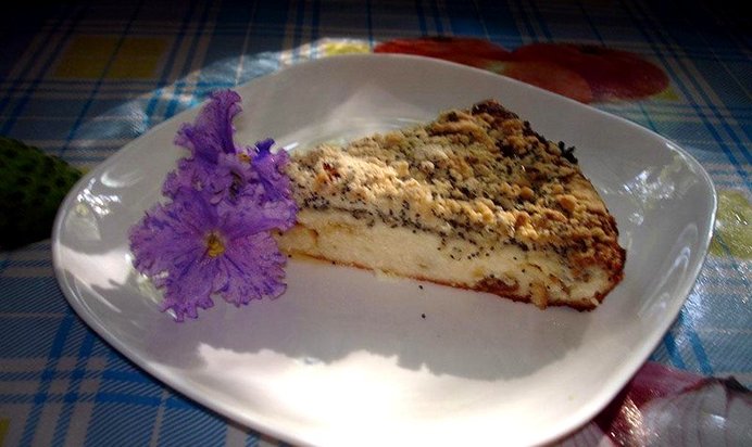 Запеканка творожная с изюмом шоколадом и маковым штрейзелем