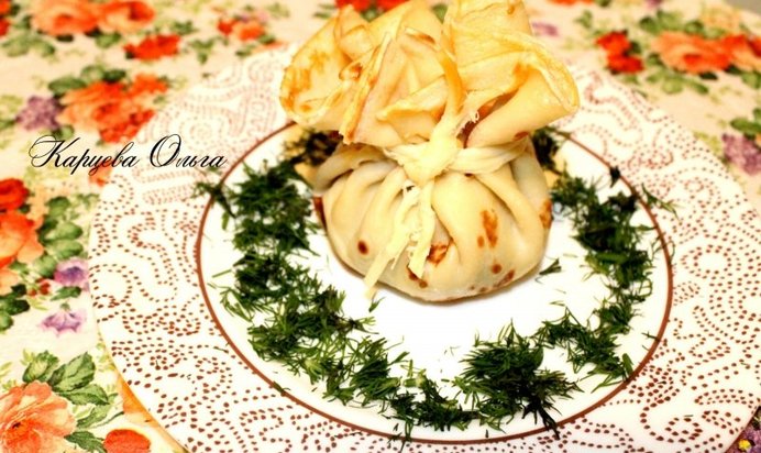 Блин-жульен с курицей и лесными грибами