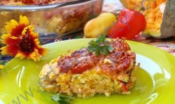 Тыквенно-рисовая запеканка с помидорами