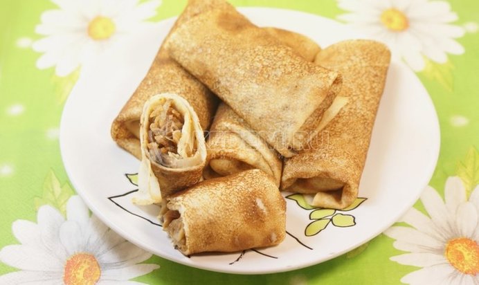 Блины с капустой и грибами