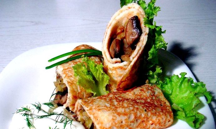 Блины с грибами и капустой