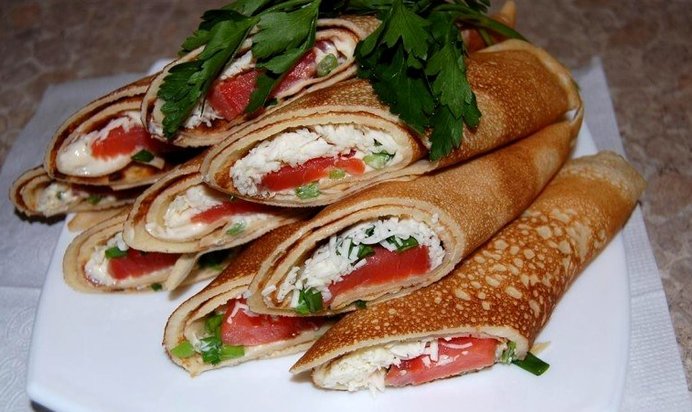 Блины с семгой и сыром