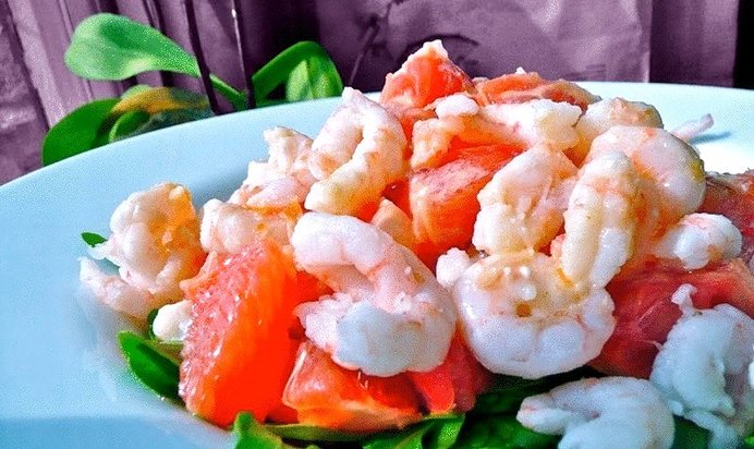 Салат из креветок с грейпфрутом и авокадо