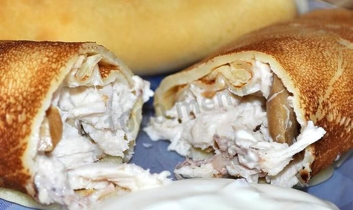 Блины с грибами и курицей