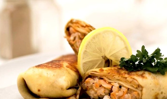 Блины с фаршем и рисом