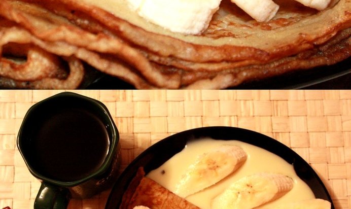 Блинчики на молоке со сгущенкой и бананами