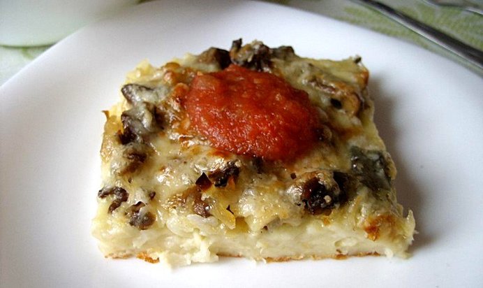 Запеканка из макарон с грибами