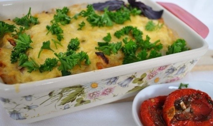 Запеканка из свежей капусты с перловкой и грибами