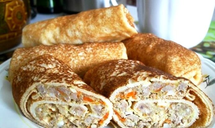 Блины, фаршированные мясом