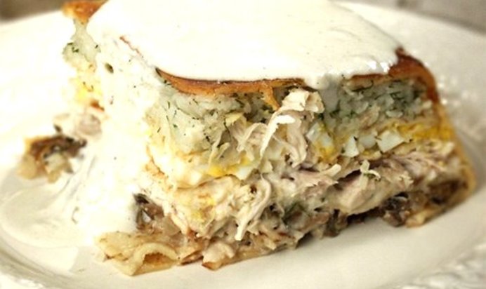 Пирог из блинов с мясом