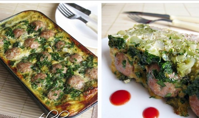 Яичная запеканка с брокколи, цветной капустой и фрикадельками из форели