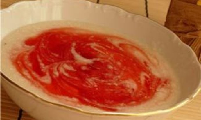 Каша мраморная на миндальном молоке с клюквенным киселем