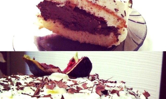 Бисквитный торт с сырно-шоколадным кремом